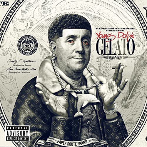 CD cover for Young Dolph’s “Gelato” featuring his portrait on a dollar bill.