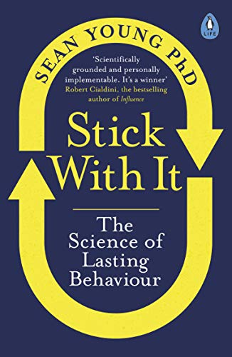 Book cover: "Stick With It" with a yellow arrow looping around text.
