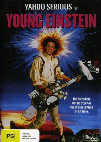DVD cover for "Young Einstein" featuring Yahoo Serious with a guitar.