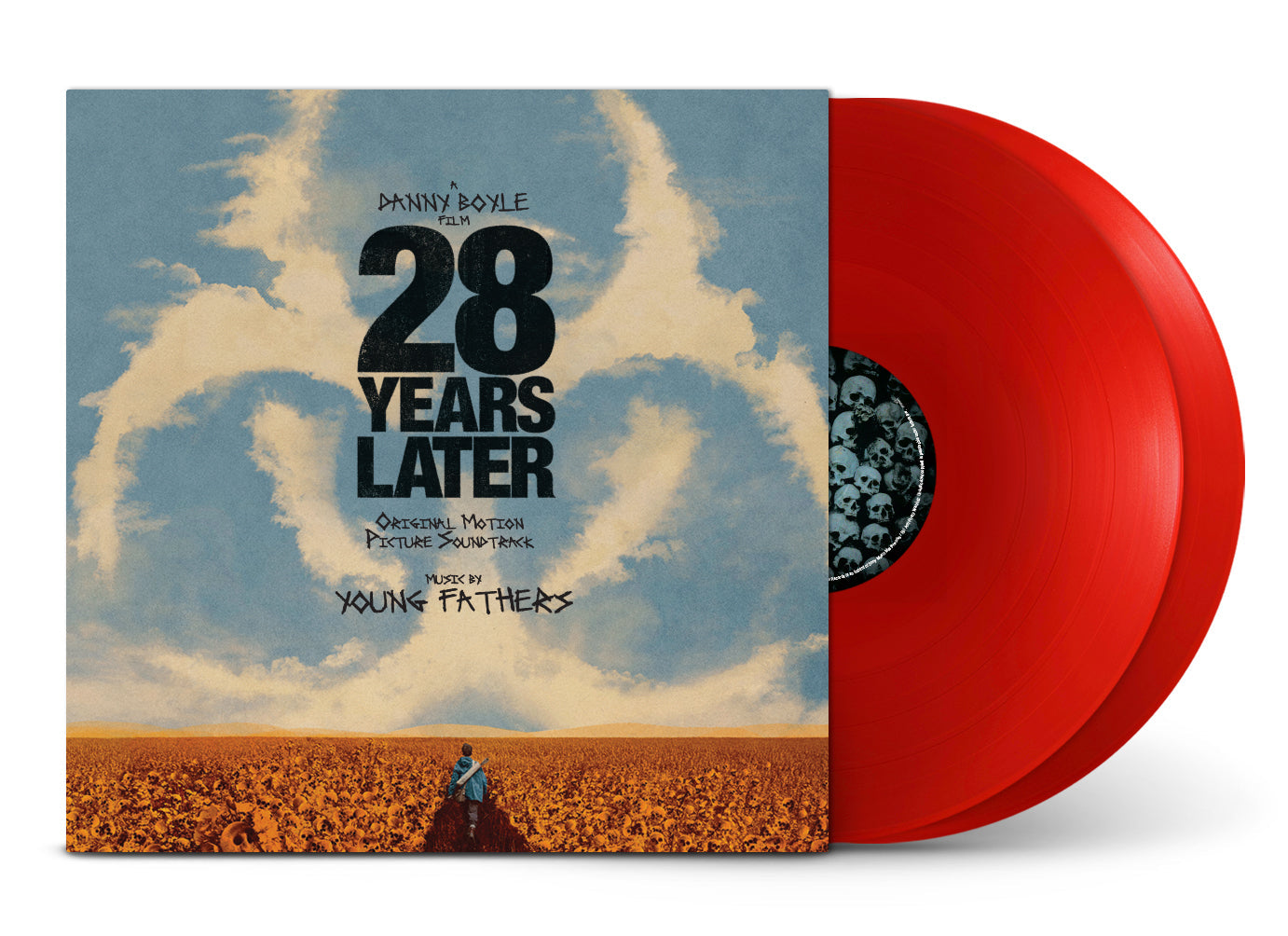 Red vinyl record for “28 Years Later” soundtrack with film artwork.