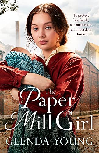 Young woman holding a baby, with a factory backdrop and book title.
