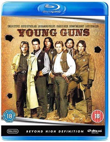 Young Guns" Blu-ray cover featuring six men in Western attire.