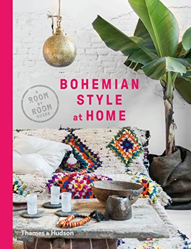 Book cover: "Bohemian Style at Home" with textured decor and plants.