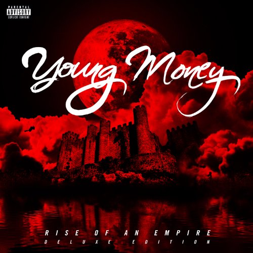 Young Money album cover featuring a red castle silhouette under a full moon.