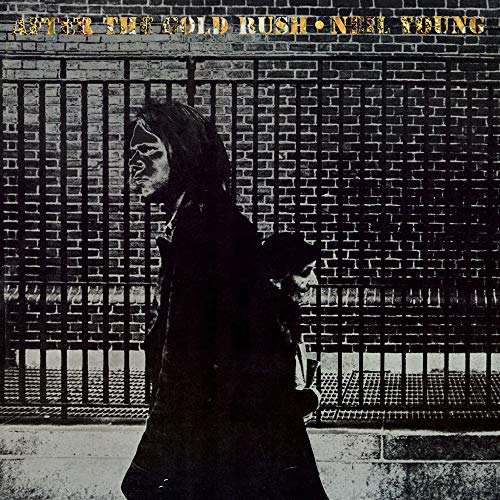 Neil Young album cover, "After The Gold Rush," with a man and bars.