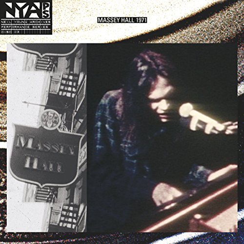 Neil Young album cover, "Live At Massey Hall," featuring Young with guitar.