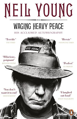 Black and white portrait of Neil Young wearing a hat, book cover.