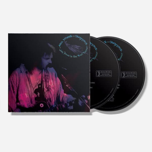 CD packaging for Neil Young’s “Way Down In The Rust Bucket” with a portrait.