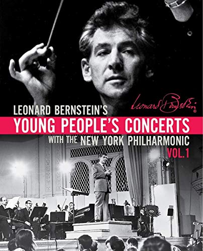 Leonard Bernstein conducting the New York Philharmonic on a black and white Blu-ray cover.
