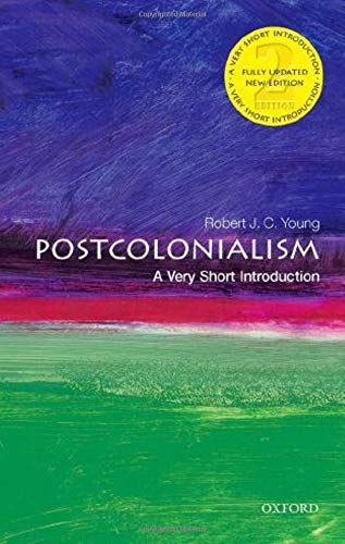 Book cover of Postcolonialism: A Very Short Introduction with abstract blue, purple, and green background.