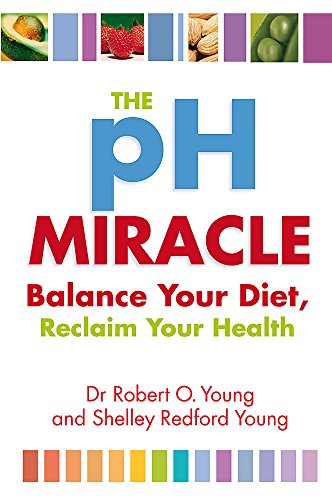 Book cover titled The pH Miracle with food images and colorful vertical bars.