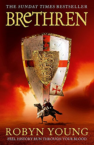 Book cover featuring a knight on horseback with a shield against a red background.