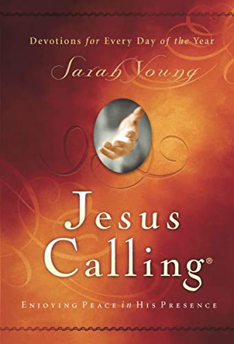 Book cover with a hand in an oval and title “Jesus Calling.”