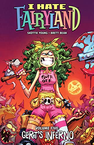 Comic book cover featuring a fierce girl with green hair and a large axe.