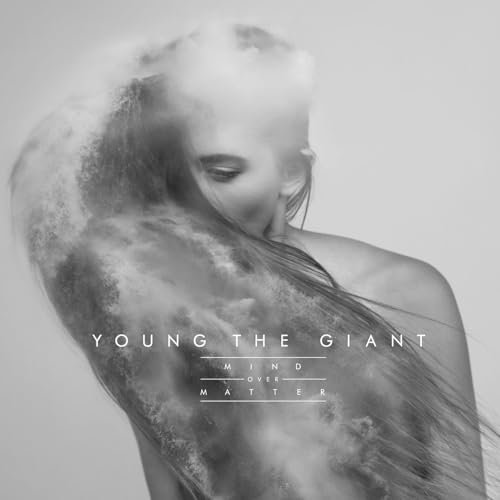 Black and white album cover for Young the Giant’s “Mind Over Matter,” featuring a woman’s face obscured by smoke.