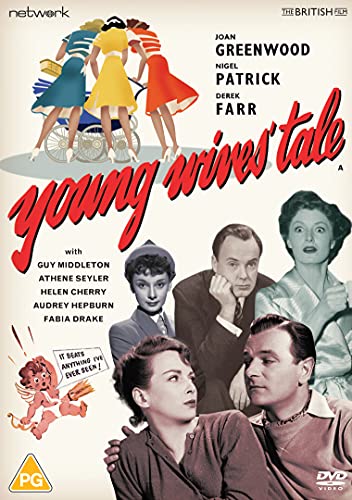 DVD cover for "Young Wives' Tale" featuring a collage of actors in vintage attire.
