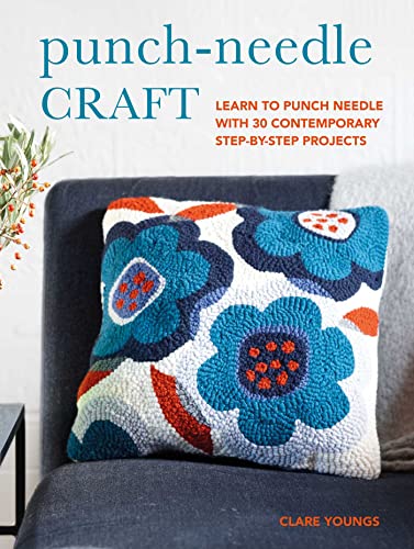 Book cover featuring a colorful, textured floral punch-needle pillow.