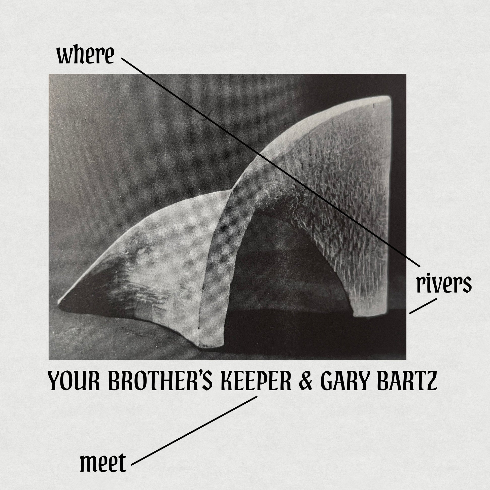 Black and white album cover with abstract shapes and text.