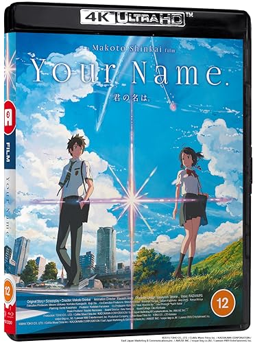 Your Name." 4K UHD Blu-ray cover with two anime characters under a bright sky.