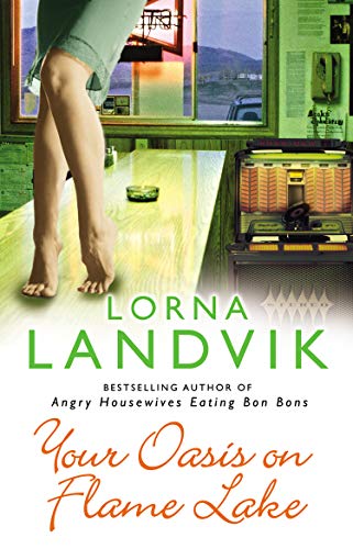 Book cover with woman’s legs, jukebox, and lakeside view through a window.