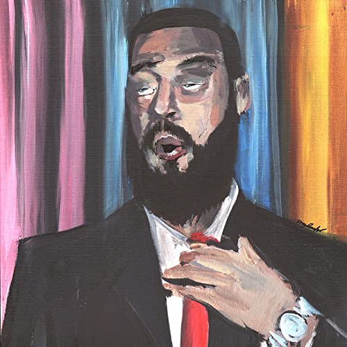 Painted portrait of a bearded man in a suit, hand on chest.