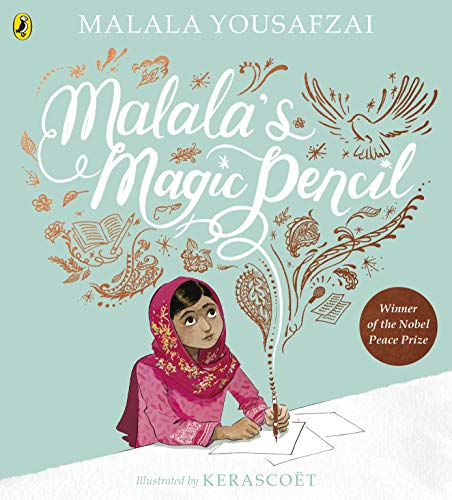 Book cover: young girl with pencil, illustrated floral design.