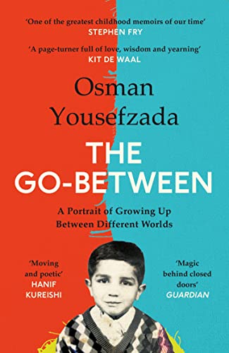Book cover with a black and white photo of a boy against split-color background.