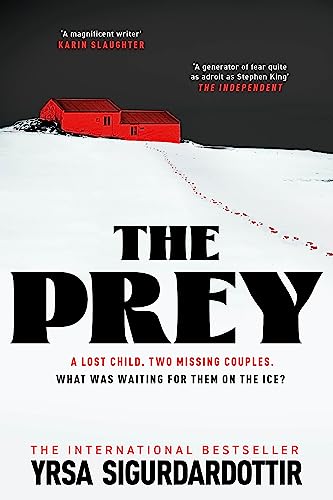Book cover: red house on snowy landscape, title "The Prey" in bold text.