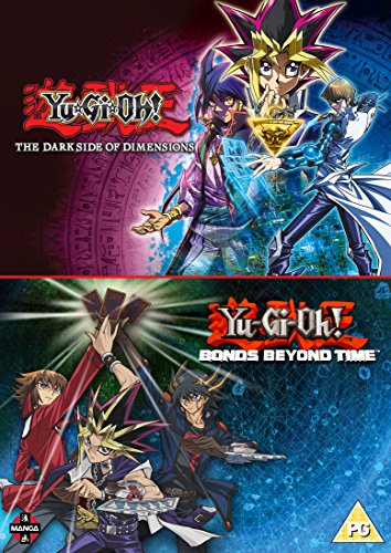 DVD cover featuring Yu-Gi-Oh! characters from The Dark Side of Dimensions and Bonds Beyond Time.