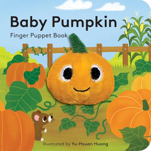 Orange pumpkin with a smiling face, a finger puppet book cover.