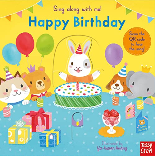 Colorful children’s book cover with animals celebrating a birthday with cake.