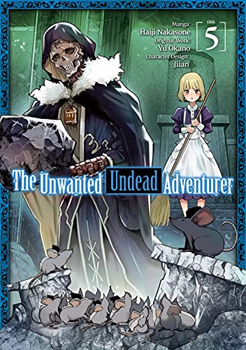 Manga cover featuring a skeleton adventurer, a young girl with a broom, and mice.