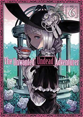 Manga cover: undead girl with hat, holding a teacup in a garden.