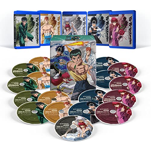 Yu Yu Hakusho Blu-ray collection with character art cases and multiple discs arranged below.