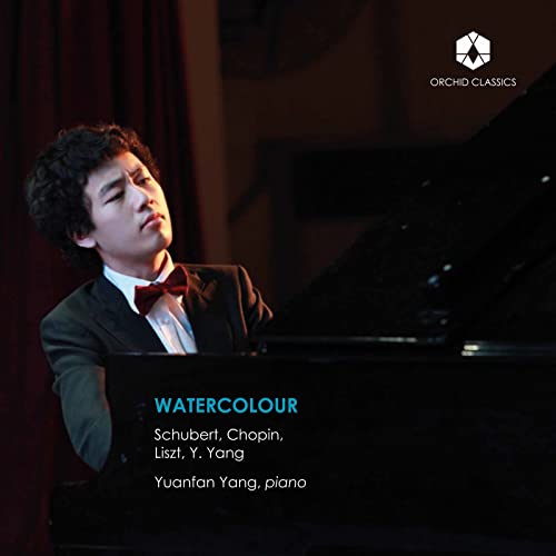 CD cover featuring a pianist playing a grand piano, titled "Watercolour" by Yuanfan Yang.