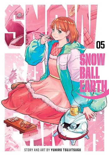 Manga volume cover with a girl, robot, and dinosaur in a snowy scene.