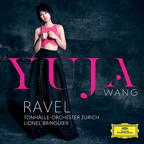 CD cover featuring pianist Yuja Wang in a pink top and skirt.