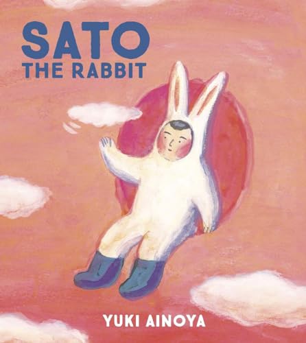 Book cover: white rabbit with human face sitting against a red sun.