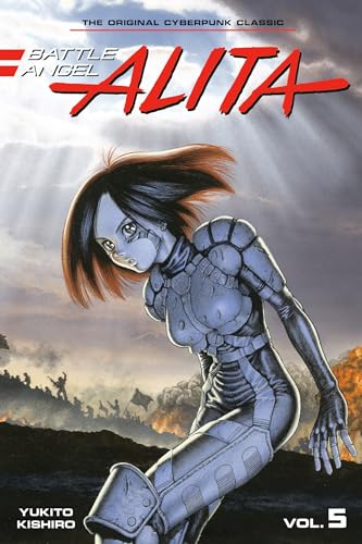 Battle Angel Alita manga volume 5 cover featuring Alita in armor against a battlefield.