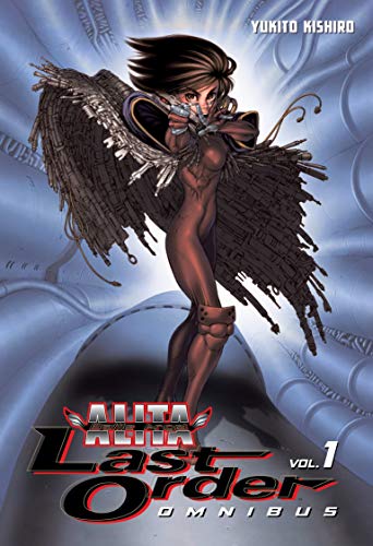 Cybernetic woman with large wings, cover of “Battle Angel Alita: Last Order Omnibus 1”.
