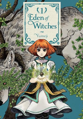 Manga cover featuring a girl with orange hair holding a glowing object near wolves.