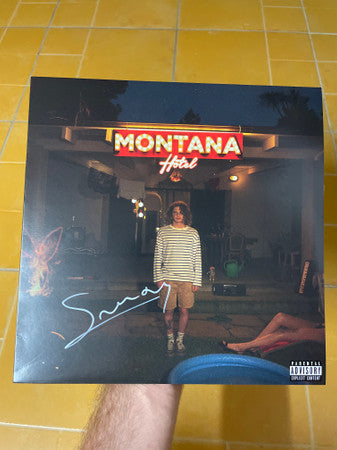 Vinyl record cover for Yung Snapp’s “Hotel Montana” featuring a man and neon sign.