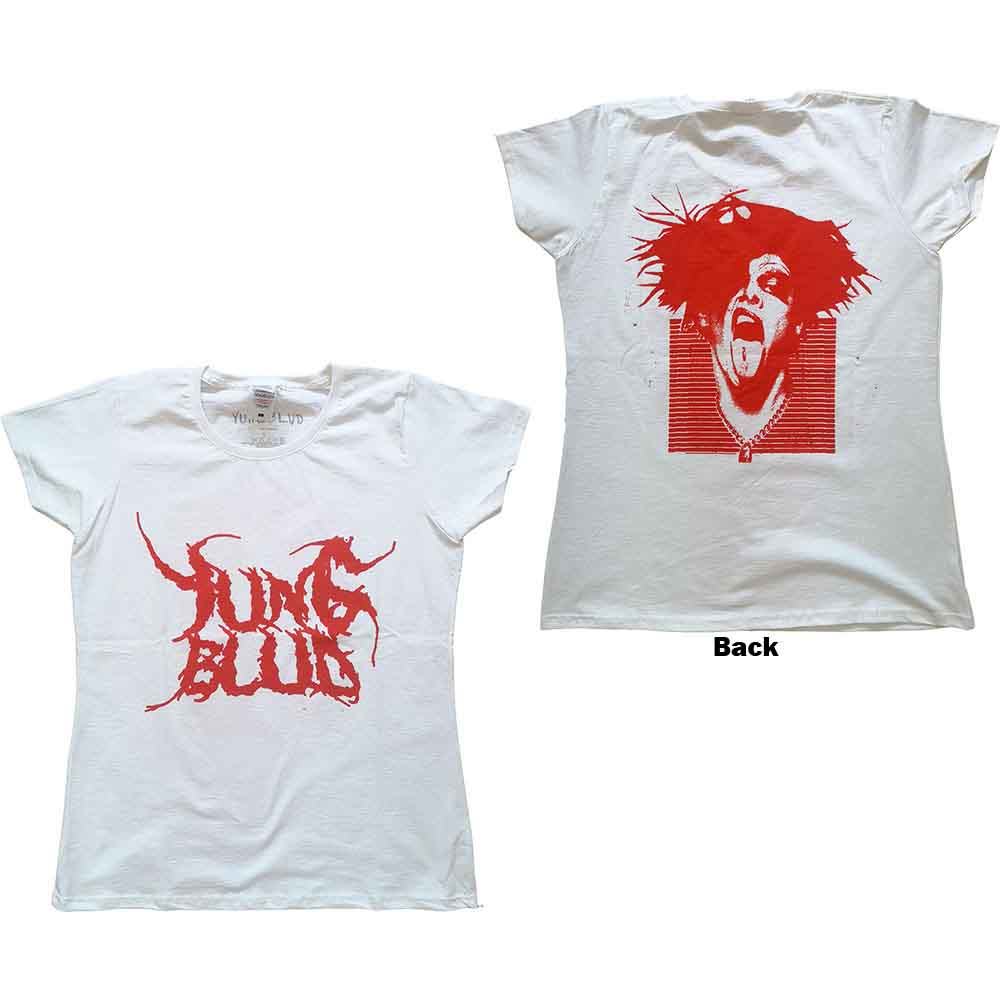 White skinny fit t-shirt with red "Yungblud" logo on front.