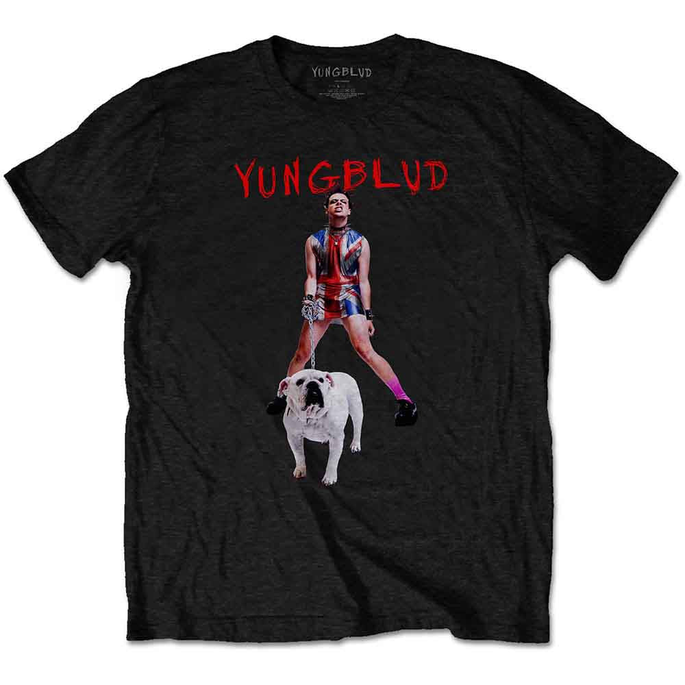 Black Yungblud t-shirt with graphic of artist and bulldog.