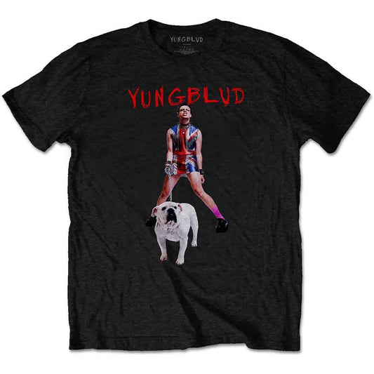 Black Yungblud t-shirt with graphic of artist and bulldog.