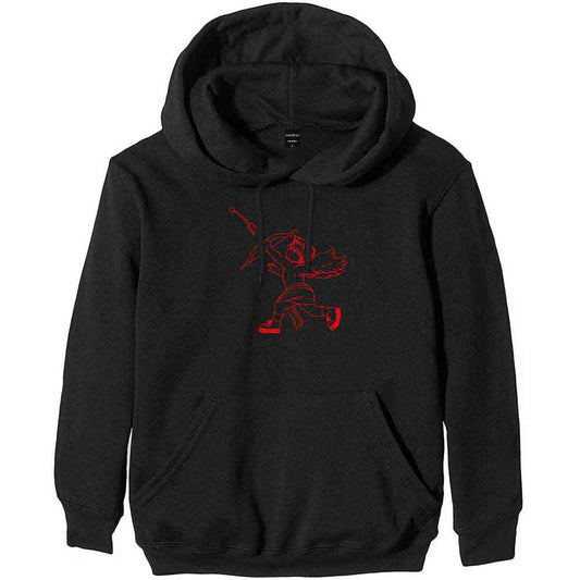Black unisex pullover hoodie featuring a Cupid graphic on the front.