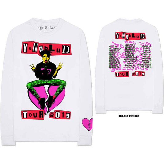White long sleeve Yungblud tour t-shirt with graphic print.