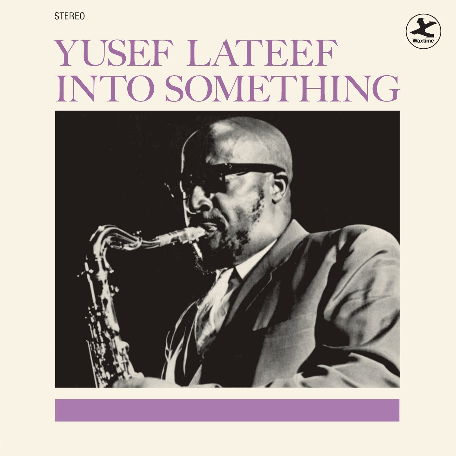 Album cover featuring Yusef Lateef playing saxophone with text Yusef Lateef Into Something.