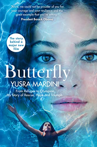 Book cover featuring Yusra Mardini, a swimmer and refugee, with blue effects.