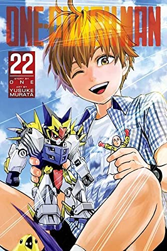 Manga cover featuring a smiling boy holding a robot toy and a Saitama figure.